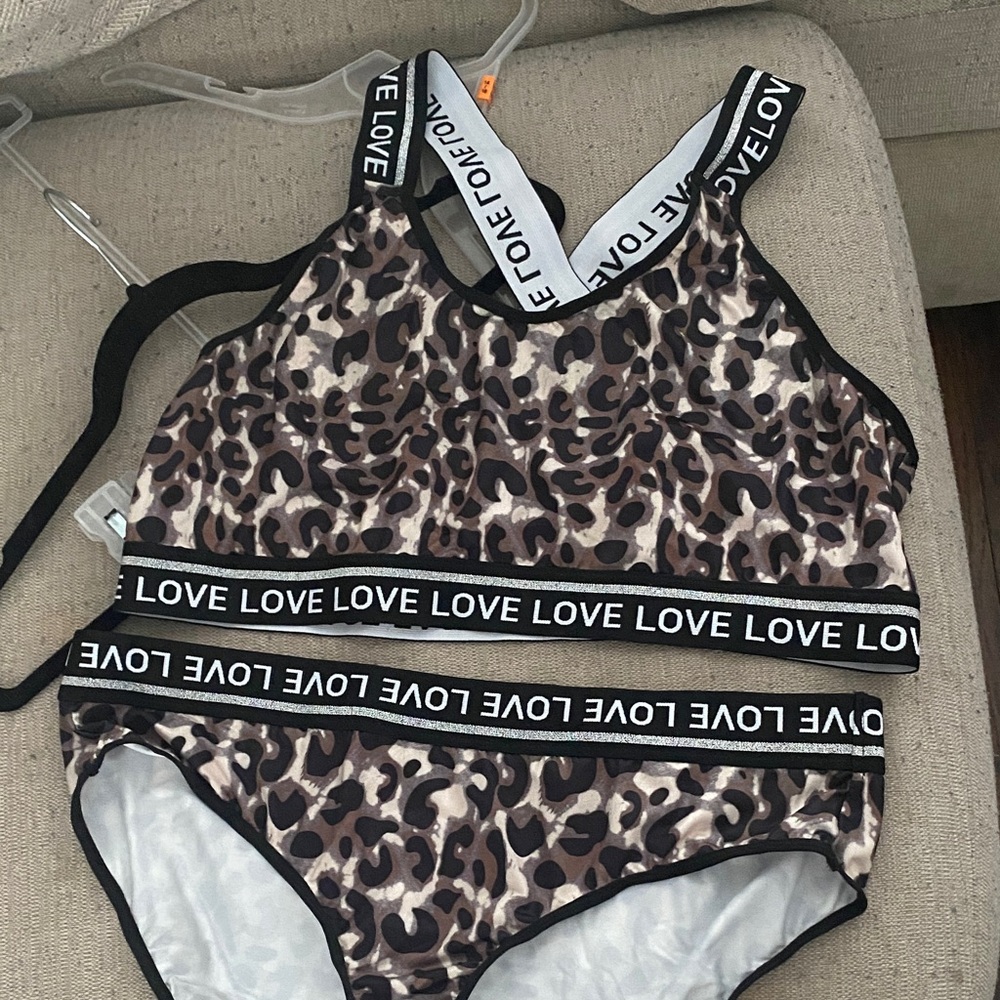 Love Bikini Set - Black and Brown Leopard